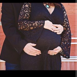 Pink Blush black lace maternity dress
